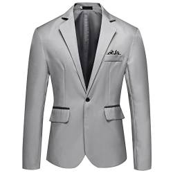 Ying Anzug Herren Klassisch Revers Blazer Slim Fit EIN Knopf Langarm Jacke Herren Einfarbig Mit Tasche Anzug Jacke Männer Abendessen Sitzung Longsleeve Anzug Herren F-Grey 3XL von Ying