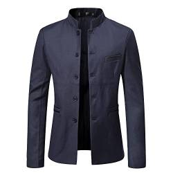 Ying Anzug Herren Slim Fit Klassisch Einfarbig Stehkragen Männer Chinesischer Tunikaanzug Frühling Herbst Vintage Langarm Täglich Casual Streetstyle Jugend Jacke B-Navy 3XL von Ying