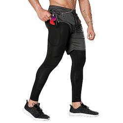 Ying Fitnesshose Herren 2 In 1 Kompressionshose Leggings Schnelltrocknend Laufhosen Mit Handytaschen Trainingshose Herren Gym Outdoor Jogginghose Hosen E-Dark Grey L von Ying