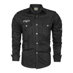 Ying Hemd Herren Langarm Einfarbig Retro Fischerhemd Herren Slim Fit Langarm Safari Kleidung Herren Herbst Taktisches Hemd Herren Für Wandern Angeln F-Black2 3XL von Ying