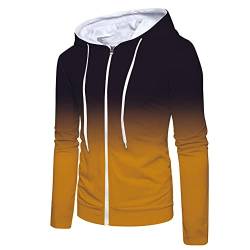 Ying Kapuze Jacke Herren Urban Trend 3D Gradient Druck Sport Jacke Herren Slim Fit Mit Reißverschluss Langarm Jacke Herren Outdoor Jogging All-Match Casual Jacke Herren D-Yellow M von Ying