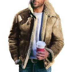 Ying Winterjacke Herren Plus Samtverdickung Kältejacke Herren Slim Fit Revers Vintage Jacke Männer Outdoor Winddichte Kunstleder Langarm Jacke Herren D-Khaki2 4XL von Ying