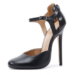 Yinghesheng Damen Pumps 15cm Stiletto Lack Leather High Heels Knöchelriemen Spangen Sandalen,Schwarz,48 EU von Yinghesheng