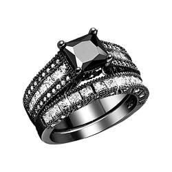 2-in-1 Damen-Ring, Vintage, schwarz, Diamant, Verlobungsring, Ehering, Ring-Set für Teenager-Mädchen, Schwarz , 32 von Yinguo