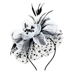 Batik-Stirnbänder, Hut für Damen, Hochzeit, Blume, Cocktail, Netz, Federn, Haarspange, Teeparty, Stirnband (2-weiß, Einheitsgröße) von Yinguo