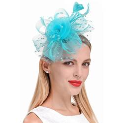 Batik Stirnbänder Hut für Frauen Feder Tee Party Braut Hochzeit Cocktail Mesh Blume Stirnband Haarclip (1-Blau, Einheitsgröße) von Yinguo