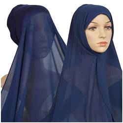 Damen Casual Einfarbig Mehrfarbig Hijab Bandage Cap Muslim Hijab Poo Stirnband (Navy-B, Einheitsgröße) von Yinguo