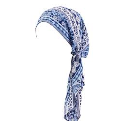 Damen-Kopftuch, Sommer, bedruckt, Kopftuch, ethnisch, Windbindung, Haarkappe, coole Herrenmützen (Blau-E, Einheitsgröße) von Yinguo