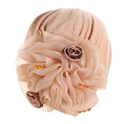 Damen Solide Blumen Kopf Hut Kappe Kopfbedeckung Muslim Turban Kappe Slouchy Kopfbedeckung Haarband für Damen (C-Khaki, Einheitsgröße) von Yinguo