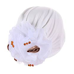 Damen Solide Blumen Kopf Hut Kappe Kopfbedeckung Muslim Turban Kappe Slouchy Kopfbedeckung Haarband für Damen (C-Weiß, Einheitsgröße) von Yinguo
