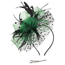 Draht-Stirnbänder für Frauen Hut für Frauen Hochzeit Blume Cocktail Mesh Federn Haarclip Tee Party Stirnband (Armeegrün-A, Einheitsgröße) von Yinguo