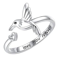 Größe 5 Ringe für Teenager Kolibri Herz Öffnung Damen Vielseitiger Herz Love You Ring, Schwarz , Einheitsgröße von Yinguo