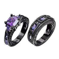 Größe 8 Ring Set Lady Cut Band Glänzende Ringe Sets Zirkonia Braut Cubics Mode Hochzeit Lila Edelstein Eheringe Verlobungsringe Vintage Ring, violett, 32 von Yinguo