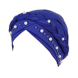 Große, elastische, einfarbige, bequeme flache Mütze, einfarbig, Perlengeflechtkappe, nicht glatte Stirnbänder (b-blau, Einheitsgröße) von Yinguo