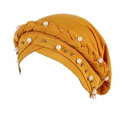 Große, elastische, einfarbige, bequeme flache Mütze, einfarbig, Perlengeflechtkappe, nicht glatte Stirnbänder (b-gelb, Einheitsgröße) von Yinguo