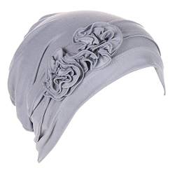 Herren Kopf Schweißbänder Blumenkopf Hut Kappe Ethno Bohemian Floral Hair Cover Wrap Turban Kopfbedeckung Turban Kappe Plissee Hut Casual Stirnbänder (Grau, Einheitsgröße) von Yinguo