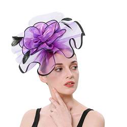 Jungs Stirnbänder Hüte für Frauen Fascinatoren Damen Blumenhut für Teeparty, Cocktailball, Hochzeit, Kirche, doppelte Verwendung von Haarspangen und Reifen (D-Lila, Einheitsgröße) von Yinguo