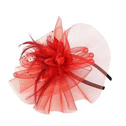 Mädchen Stirnband Fußball Bänder Fascinator Mode Federn Hochzeit Mesh Party Y Hut Frauen Stift und N Baseball Kappen (Rot-2, Einheitsgröße) von Yinguo