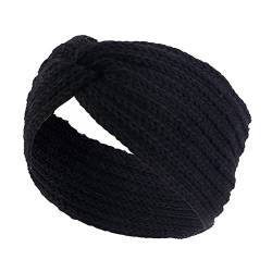 Metall-Haarband für Männer und Frauen, gestricktes Stirnband, stilvolles, warmes, gestricktes Stirnband in einfarbiger Farbe, flexible Stirnbänder für Damenhaar (schwarz, Einheitsgröße) von Yinguo