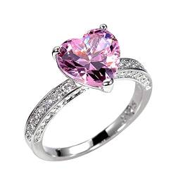 Modischer Damen-Ring, Herz, Zirkonia, Diamant, Verlobung, Ehering, Kristall-Ringe, rose, 34 von Yinguo