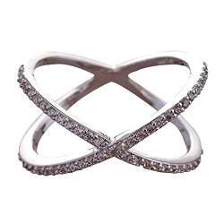 Neue einfache und großzügige eingelegte Diamant Kupfer Ring Fashion Street Shot Everything Western Ringe Größe 11, weiß, 36 von Yinguo