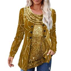 Plus Tops 2X Damen Perlen Patchwork Druck Tropfen Kragen Langarm Zweiteilige Oberteile, gold, 42 von Yinguo