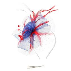 Racquetball-Stirnbänder für Männer, Hut für Frauen, Hochzeit, Blume, Cocktail, Netzfedern, Haarspange, Teeparty, Stirnband (Blau-3, Einheitsgröße) von Yinguo