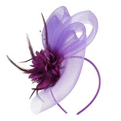 Schweißbänder für Haare Damen Elegant Hutband Blume Mesh Party Hut Haarclip Stirnband Accessoire (Lila #3, Einheitsgröße) von Yinguo