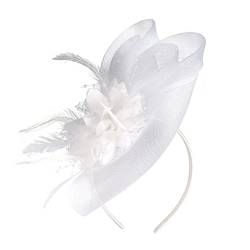Schweißbänder für Haare Damen Elegant Hutband Blume Mesh Party Hut Haarclip Stirnband Accessoire (Weiß#3, Einheitsgröße) von Yinguo