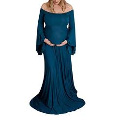 Spitzenärmel Kleid Frauen Schwangere Sexy Fotografie Requisiten Schulterfrei Mutterschaft Solid Kleid Schwangerschaft Notwendigkeiten, B-Blau, XXXXL von Yinguo