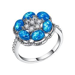 Verlobung Runde Schnitt Zirkone Frauen Eheringe Schmuck Ringe für Frau Voller Diamant Damen Ring Liebe Ringe für Frauen, blau, 9 von Yinguo
