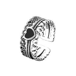 Vintage Ring Fee Schwarz Herz Stapelbar Retro Punk Offener Finger Ring für Frauen Mädchen Western Ringe für Frauen, silber, Einheitsgröße von Yinguo
