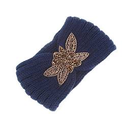 Vintage-Stirnband für Mädchen und Damen, Stirnband mit Strahl, warmes Stirnband, gestrickt mit Blumen-Stirnband, Haarbänder für Männer (Marineblau, Einheitsgröße) von Yinguo