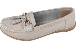 Damen-Mokassins, echtes Leder, mit Quaste, flach, nautische Bootsschuhe, Loafers, Größe 36-42, Beige - smoke - Größe: 41 EU von Yinka Shoes