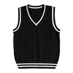 Kinder Strickweste Ärmellos Pullunder Mädchen Jungen Studenten V-Ausschnitt Gestrickte Strickpullover Oberteile Weste Schwarz 170 von Yishengwan