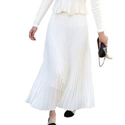 Lang Faltenröcke Damen Elastische Hohe Taille Swing Rock Plisseerock Weiß M von Yishengwan