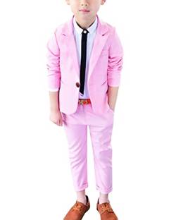 Yishengwan 2-teiliges Kinder Jungen Anzug Hochzeit Festlich Anzüge Outfit Kinder Gentleman, Blazer + Hosen Pink 100 von Yishengwan