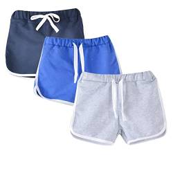 Yishengwan 3er-Pack Kinder Kurze Hosen Jungen Mädchen Shorts Freizeit Sommer Hosen Multipack Baumwollshorts Marine Blau Grau 100 von Yishengwan