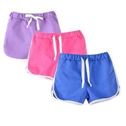 Yishengwan 3er-Pack Kinder Kurze Hosen Jungen Mädchen Shorts Freizeit Sommer Hosen Multipack Baumwollshorts Rose Violett Blau 130 von Yishengwan