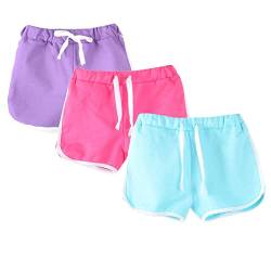 Yishengwan 3er-Pack Kinder Kurze Hosen Jungen Mädchen Shorts Freizeit Sommer Hosen Multipack Baumwollshorts Rose Violett Himmelblau 120 von Yishengwan