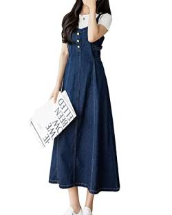 Yishengwan Damen Lange Latzkleid Jeans LatzrockTrägerrock Jeansrock Denim Overall Kleid Dunkelblau S von Yishengwan