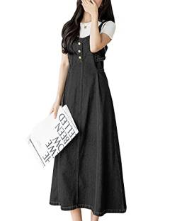 Yishengwan Damen Lange Latzkleid Jeans LatzrockTrägerrock Jeansrock Denim Overall Kleid Schwarz Grau 4XL von Yishengwan