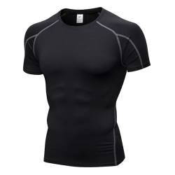 Yishengwan Herren Kompressionsshirt Kurzarm Funktionsshirt Schnelltrocknend Laufshirt Sportshirt Fitnessshirt für Männer Schwarz Grau M von Yishengwan