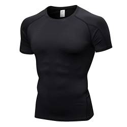 Yishengwan Herren Kompressionsshirt Kurzarm Funktionsshirt Schnelltrocknend Laufshirt Sportshirt Fitnessshirt für Männer Schwarz L von Yishengwan