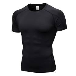 Yishengwan Herren Kompressionsshirt Kurzarm Funktionsshirt Schnelltrocknend Laufshirt Sportshirt Fitnessshirt für Männer Schwarz XL von Yishengwan