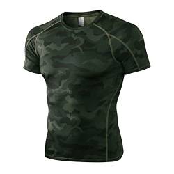 Yishengwan Herren Kompressionsshirt Kurzarm Funktionsshirt Schnelltrocknend Laufshirt Sportshirt Fitnessshirt für Männer Tarnfarbe Grün L von Yishengwan