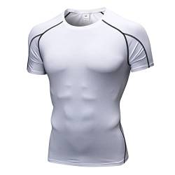 Yishengwan Herren Kompressionsshirt Kurzarm Funktionsshirt Schnelltrocknend Laufshirt Sportshirt Fitnessshirt für Männer Weiß XL von Yishengwan