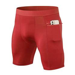 Yishengwan Herren Kompressionsshorts Schnelltrocknendes Kurze Laufhose Männer Trainingshose Shorts Fitness mit Tasche Rot XL von Yishengwan