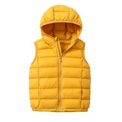 Yishengwan Kinder Daunenweste Winter Kapuzenweste Jungen Mädchen Ultra Leichte Ärmellos Jacke Weste Steppweste Gelb 130 von Yishengwan