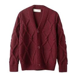 Yishengwan Kinder Jungen Strickjacke Cardigan Gestrickter Pullover Cardigan Langarm Sweaters Mantel Rot 140 von Yishengwan